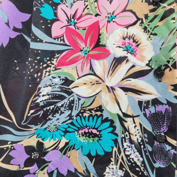 Teddi California Vintage 70s Sheer Tropical High Collar Long Sleeve Blouse Top - Picture 9 of 13